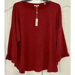 Max Studio Shirt Women's 3XL Ruby Red 3/4 Sleeve Boat Neck Blouse Tee